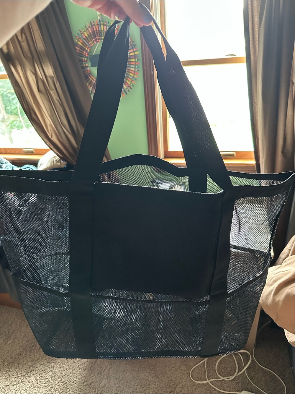 Black Mesh Tote Storage Bag - Versatile Home Organizer